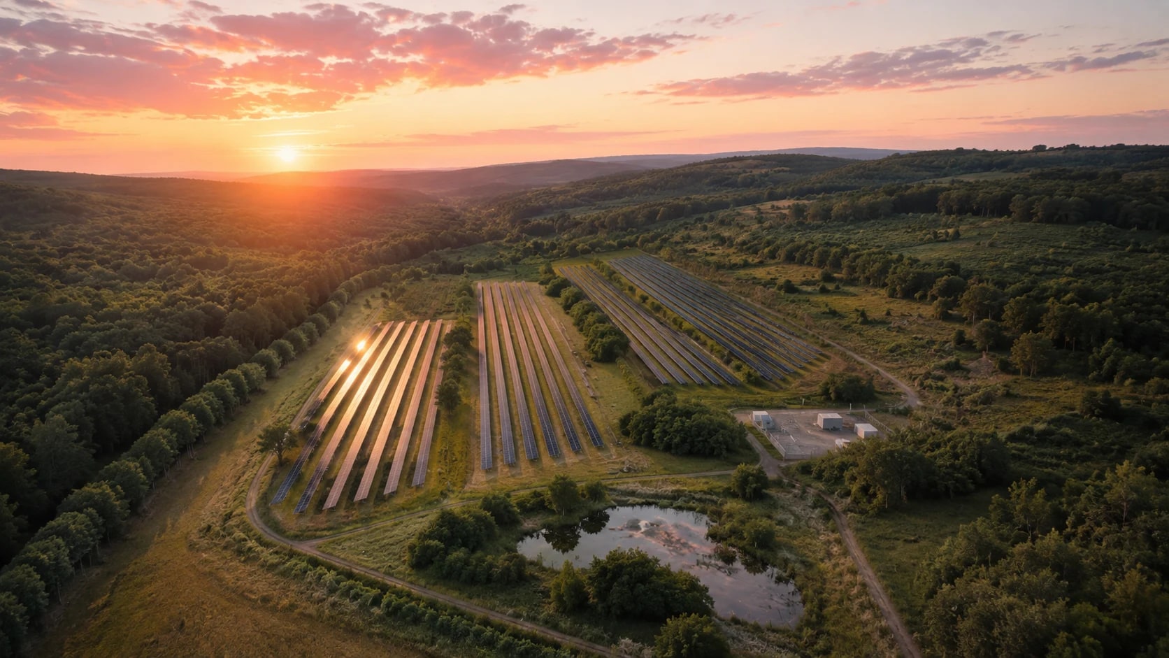 Vizualizare conceptuală a unui proiect de energie solară.